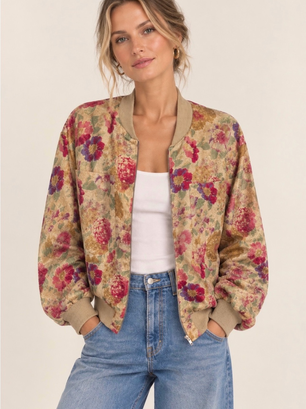 RENÉ LEZARD Silk Floral Bomber Jacket